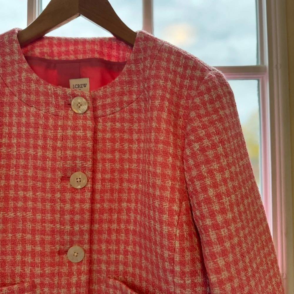 J. Crew Tweed Patch Pocket Lady Jacket, Size 8, Bubblegum Pink and White - Picture 3 of 10